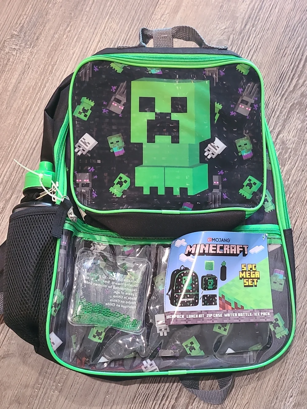 Minecraft Creeper 5 Piece Backpack and Lunch Bag Set